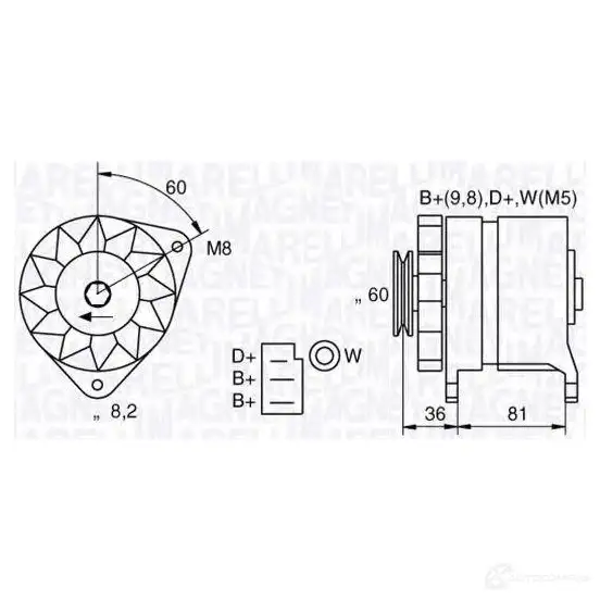 Генератор MAGNETI MARELLI 1015893 5402 2581 054022581010 MAN649
