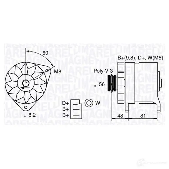 Генератор MAGNETI MARELLI 5402259 8 1015896 MAN666 054022598010 изображение 0