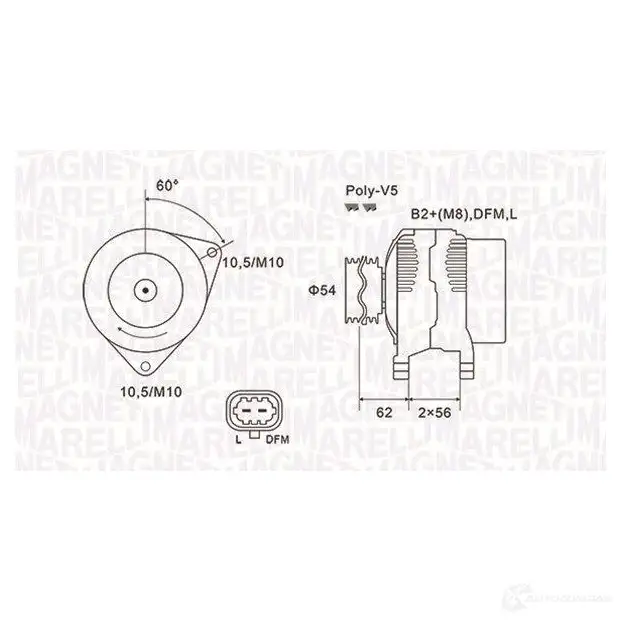 Генератор MAGNETI MARELLI 1193732064 MQA1940 063731940010 06353325171 0 изображение 0