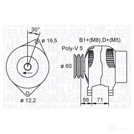 Генератор MAGNETI MARELLI MQA 1471 063731471010 1193731794 RJRUBS изображение 0