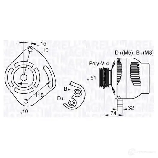 Генератор MAGNETI MARELLI 063321863010 633 21863 1016893 MAN1156 изображение 0