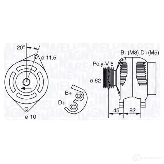 Генератор MAGNETI MARELLI MAN808 1016860 6332161 6 063321616010 изображение 0