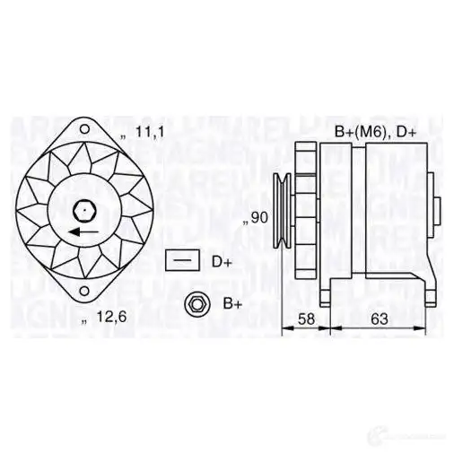 Генератор MAGNETI MARELLI 6332 1019 1016822 063321019010 MAN274 изображение 0