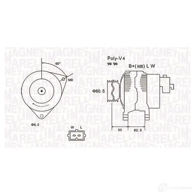 Генератор MAGNETI MARELLI 063731317010 1193731773 944390900460 94331317 1010 изображение 0