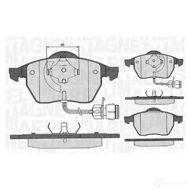 Тормозные колодки дисковые, комплект MAGNETI MARELLI 1037159 PF0 130 T1035MM 363916060130