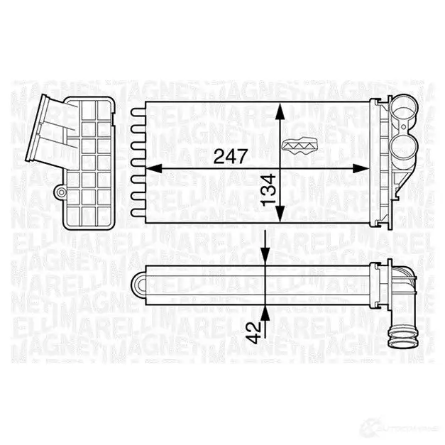 Радиатор печки, теплообменник MAGNETI MARELLI 3502 18318000 1028077 BR318 350218318000