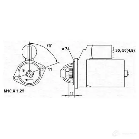 Стартер MAGNETI MARELLI 1047525 E70TZ 943241051010 M SR1051 изображение 0