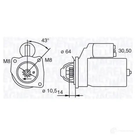 Стартер MAGNETI MARELLI 1016725 944280139400 63101 023 063101023010 изображение 0