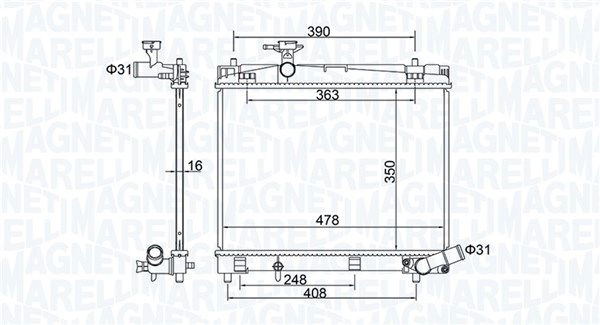 Радиатор охлаждения двигателя MAGNETI MARELLI 350213208400 22S PN 1440274479