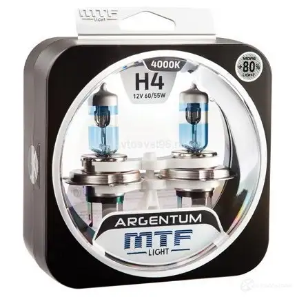 Лампа галогеновая H4 ARGENTUM +80% 4000K 60/55 Вт 12 В 4000K MTF H8A1204 ZT5 EB0 1439692431 - Изображение 1