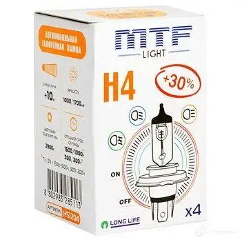 Лампа галогеновая H4 STANDARD +30% 60/55 Вт 12 В 3000-4000K MTF 1439691572 HS1204 0JPJBA L изображение 0