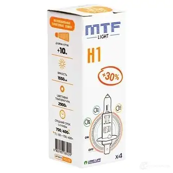 Лампа галогеновая H1 STANDARD +30% 55 Вт 12 В 3000-4000K MTF 1439691425 19 K6HPU HS1201 - Изображение 1