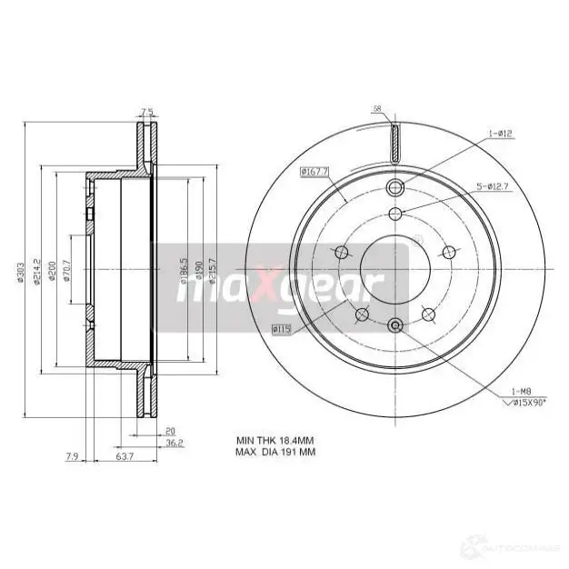 Тормозной диск MAXGEAR 2838050 192370 P3I1 TNM изображение 0