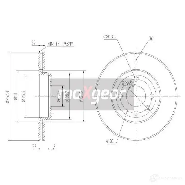 Тормозной диск MAXGEAR 1425009608 191N4 XD 192232max изображение 0