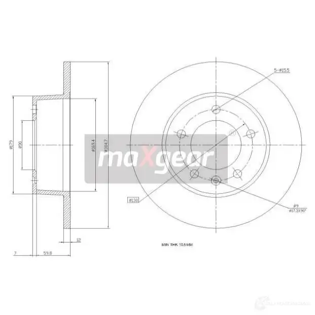 Тормозной диск MAXGEAR GI7FH 5T 190815 2836148 изображение 0