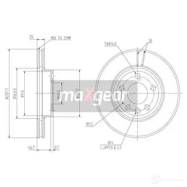 Тормозной диск MAXGEAR 190775 2836040 6IUFJ JK