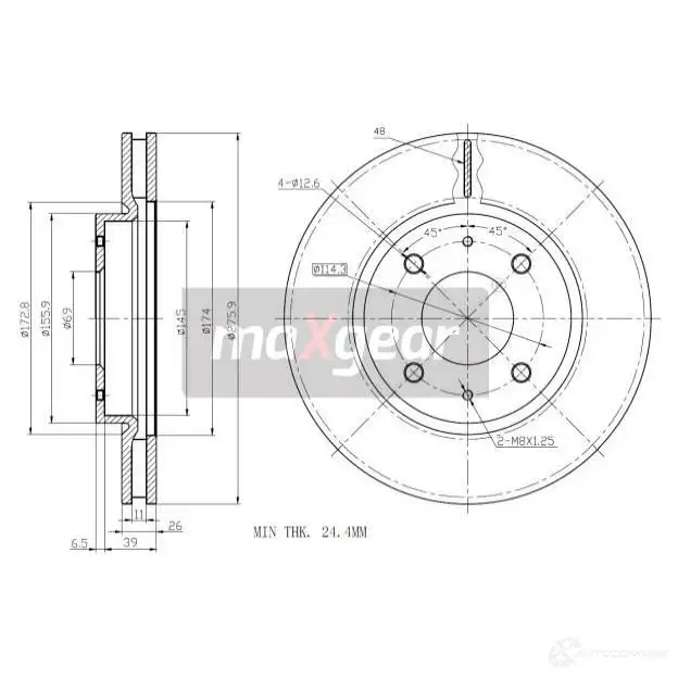 Тормозной диск MAXGEAR 2836925 191269 W 3RBE3X изображение 0