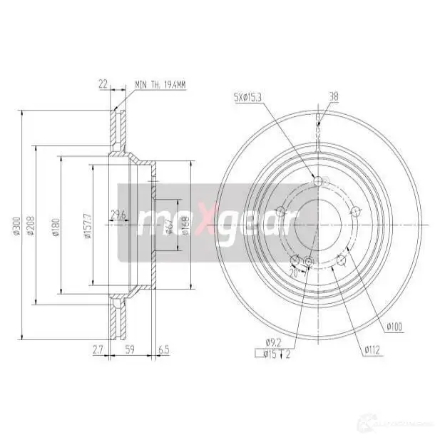 Тормозной диск MAXGEAR 191262 2836908 V9JF XO