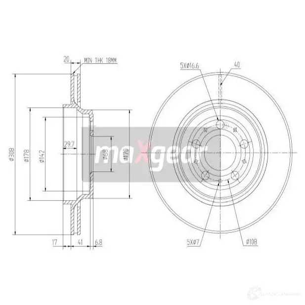 Тормозной диск MAXGEAR 9 SN4W 191839 2837324 изображение 0