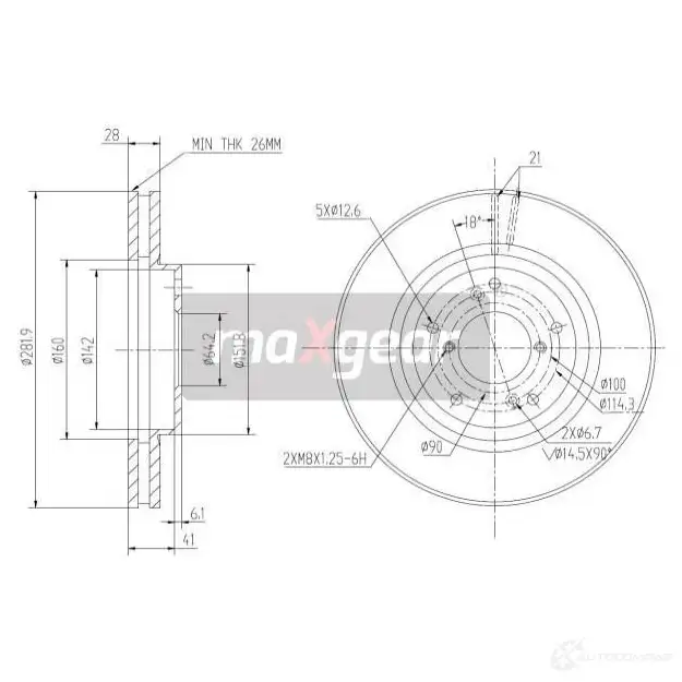 Тормозной диск MAXGEAR 193361 N GZN4 1424435621