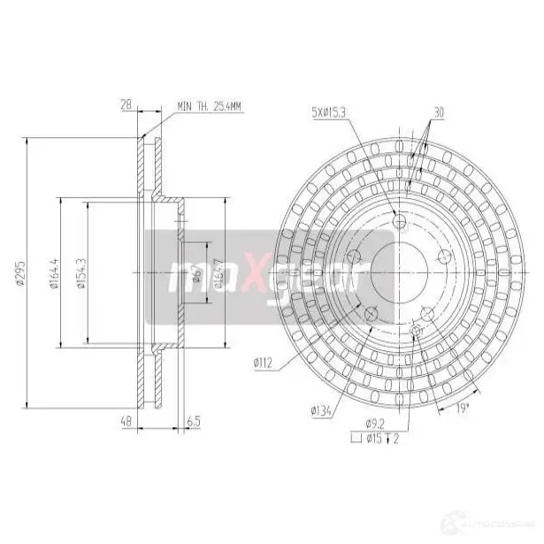 Тормозной диск MAXGEAR 191034 2836550 QM44R TP изображение 0