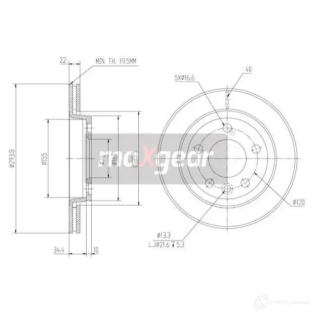 Тормозной диск MAXGEAR 2LOG 9 2836187 190838