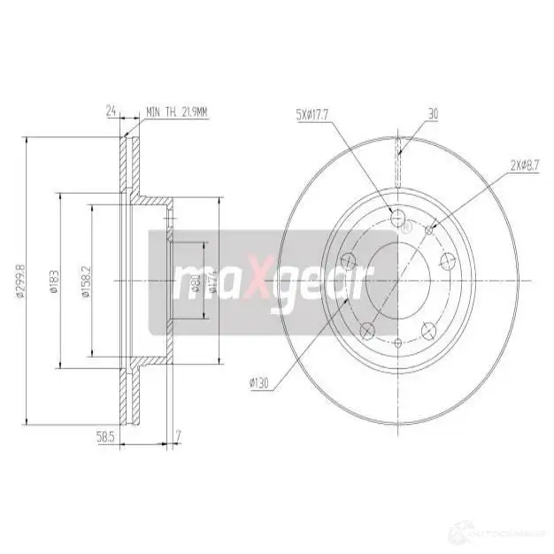 Тормозной диск MAXGEAR 192006 4NM9TQ K 2837568