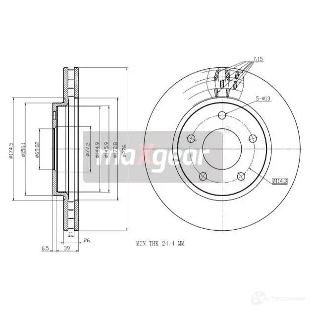 Тормозной диск MAXGEAR 191289max 1425005080 52A W5GA