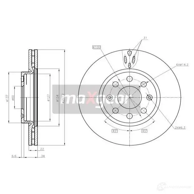 Тормозной диск MAXGEAR 41C IAR 2836605 191063 изображение 0