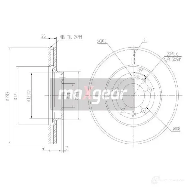 Тормозной диск MAXGEAR O0PB M 191038 2836556 изображение 0