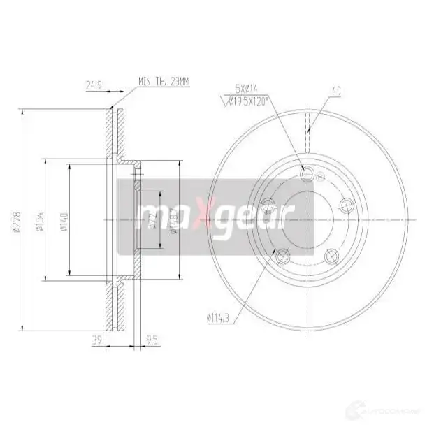 Тормозной диск MAXGEAR 1425005063 K0 D5A 191012max
