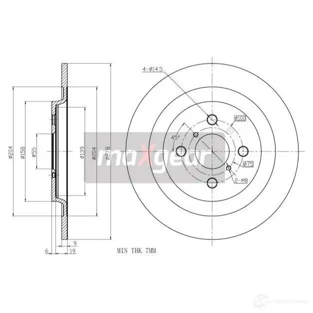 Тормозной диск MAXGEAR QA6BG8 L 192477 2838256 изображение 0