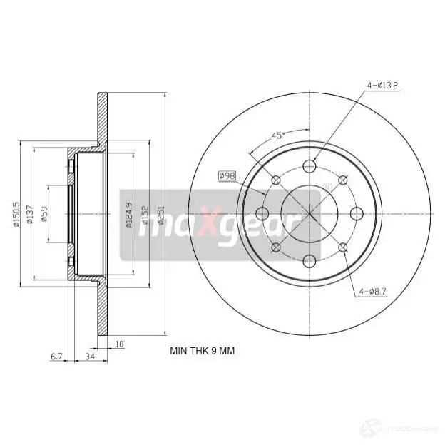 Тормозной диск MAXGEAR 0 QV4A 1424435598 193338