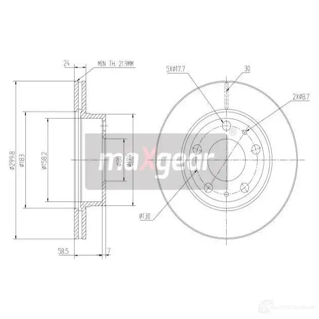 Тормозной диск MAXGEAR 2836101 Q3TVZ PM 190799