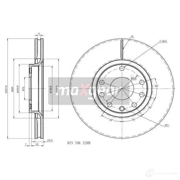 Тормозной диск MAXGEAR 191019 B OU8E3 2836521 изображение 0