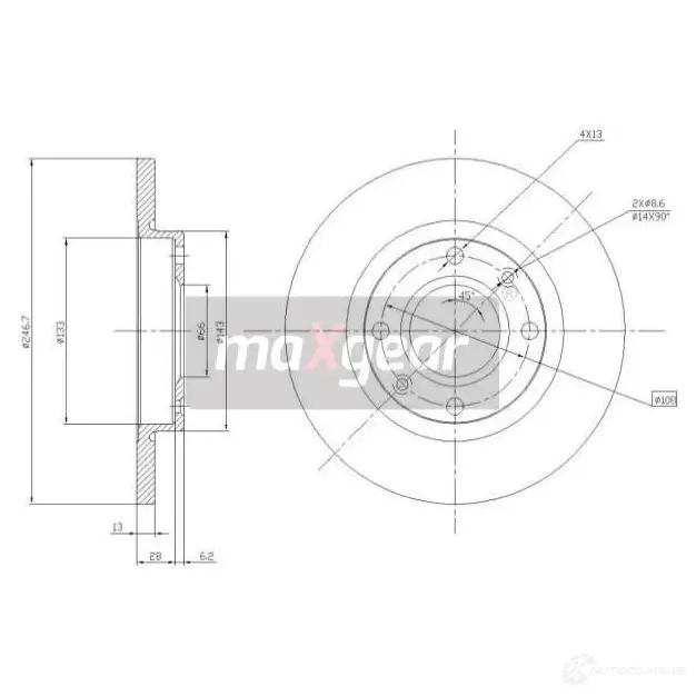 Тормозной диск MAXGEAR 2836077 190790 6F OKWJS