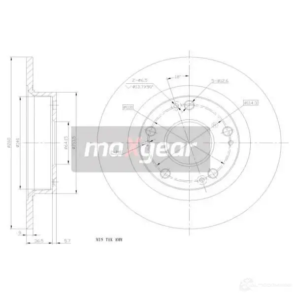 Тормозной диск MAXGEAR 191854 2837359 J2 N7B изображение 0
