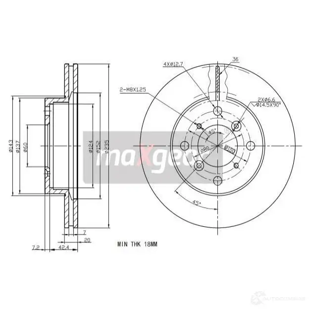 Тормозной диск MAXGEAR 2837897 192284 1 KVFE