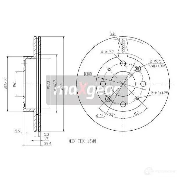 Тормозной диск MAXGEAR 190926max 2836308 Z 8D2C изображение 1
