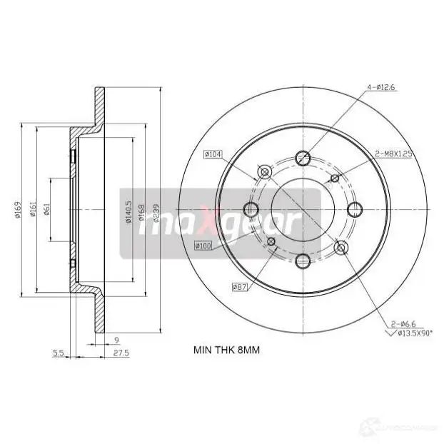 Тормозной диск MAXGEAR 2837794 192228 AH V2Z3