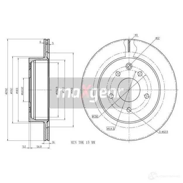 Тормозной диск MAXGEAR 1425009391 BVP CPM9 191873max