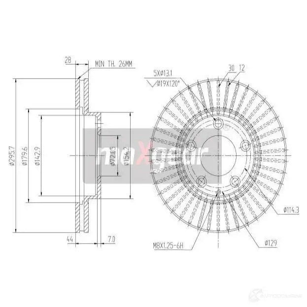 Тормозной диск MAXGEAR 2838084 192387 E MKRP изображение 0