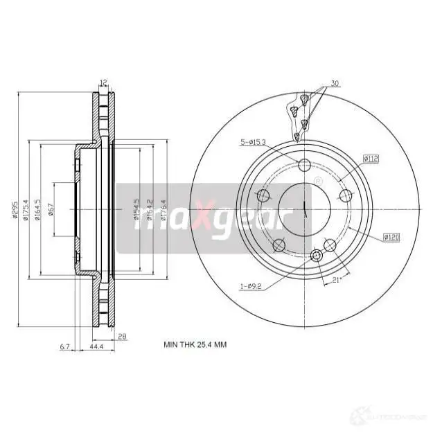 Тормозной диск MAXGEAR 1228280709 193209 9ZX X1S