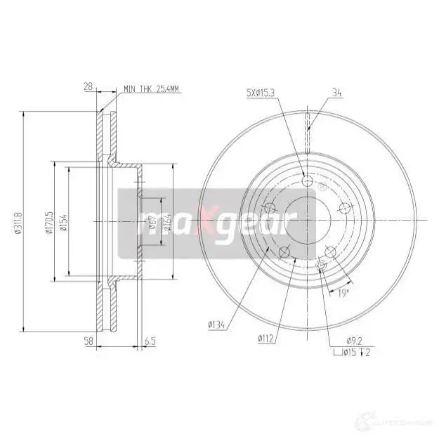 Тормозной диск MAXGEAR 2836906 I5 KJ3OH 191261