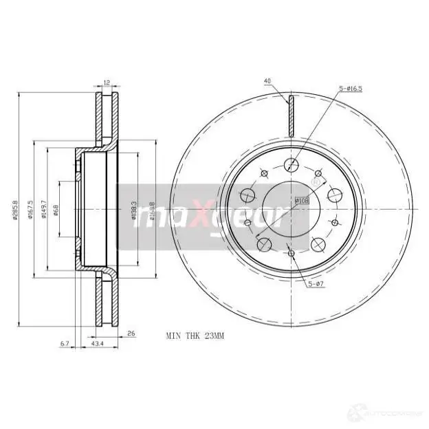 Тормозной диск MAXGEAR 191296max 2836976 249 DSUX изображение 1