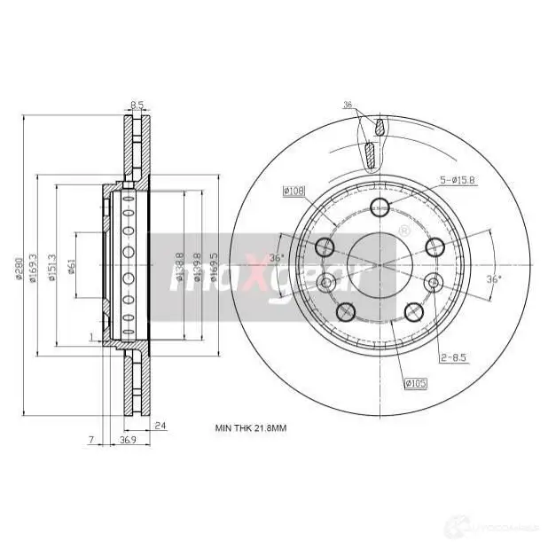 Тормозной диск MAXGEAR 7U5BN WO 2837560 192002max - Изображение 1