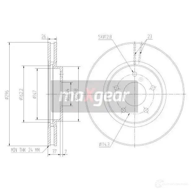 Тормозной диск MAXGEAR 2837285 N 8BCQ 191816max изображение 0