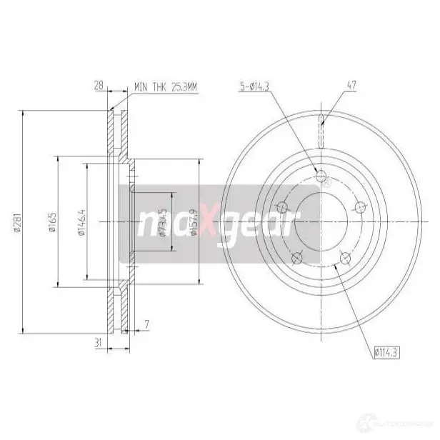 Тормозной диск MAXGEAR V BOXUAD 1425009372 191800max