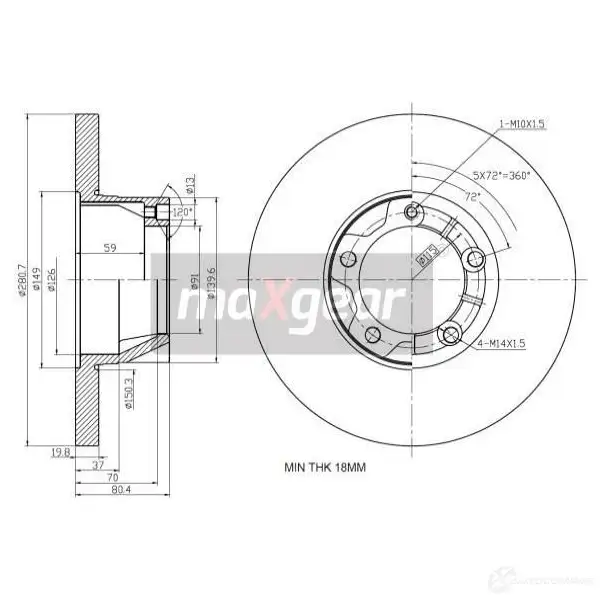 Тормозной диск MAXGEAR D 2NM8E 2836427 190980