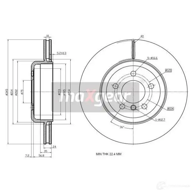 Тормозной диск MAXGEAR T 6GHFYP 193235 1228280835